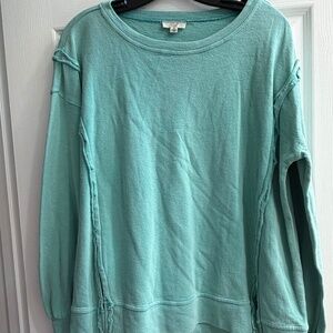 NEW EASEL MINERAL WASHED PULLOVER SWEATSHIRT TEAL GREEN VINTAGE BOHO TOP